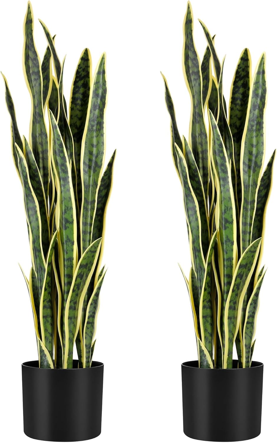 KOL 3ft 2PCS Artificial Snake Plant, 32 PVC Lifelike Leaves, 35in Faux Sansevieria for Indoor Home & Garden Decor, Potted Mother-in-Law's Tongue Plants, Yellow