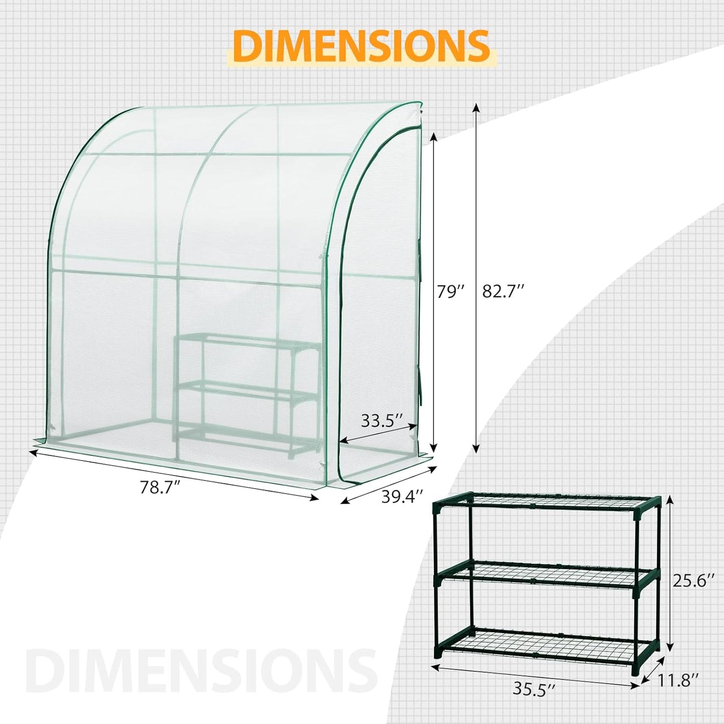 EAGLE PEAK 3 Tier Lean to Portable Greenhouse, Heavy-Duty Indoor & Outdoor Garden with Wire Shelves, 2 Roll-Up Zipper Doors, Easy Assembly, 79"x39"x83" Clear/White PE Cover