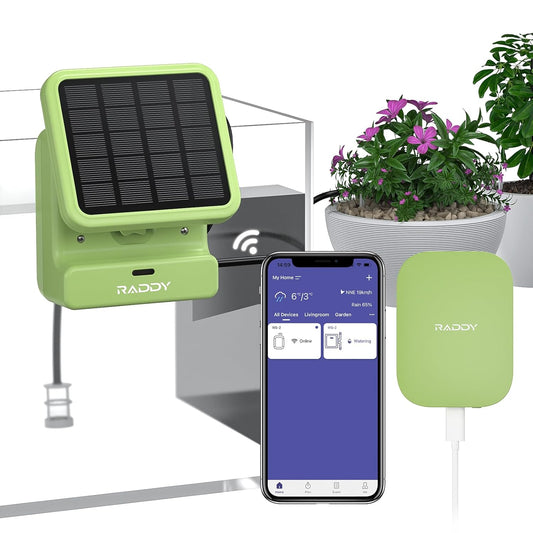 Raddy WS-2 Wi-Fi Automatic Watering System, Solar Drip Irrigation System, APP Control with Flexible Mini Hub, Water Shortage Alert, 2600mAh Built-in Battery, Easy DIY for Potted Plants, Balcony