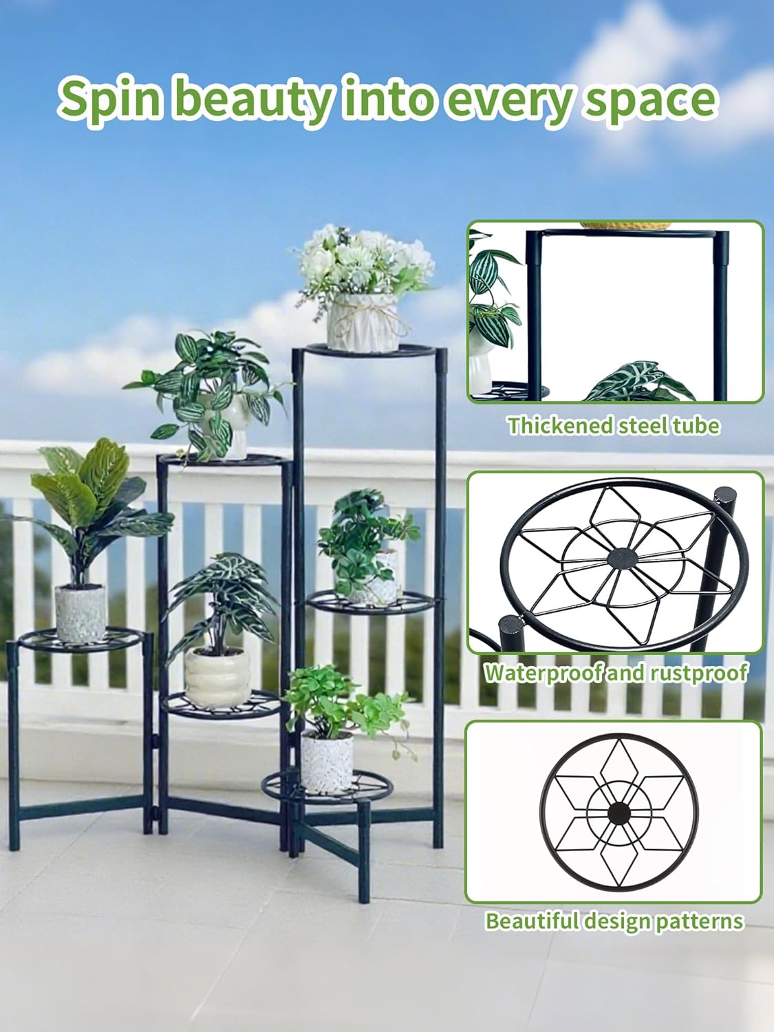6 Tier Metal Plant Stands Outdoor Garden Living Room Flower Corner Shelf Plant Stands Indoor Black Diamond