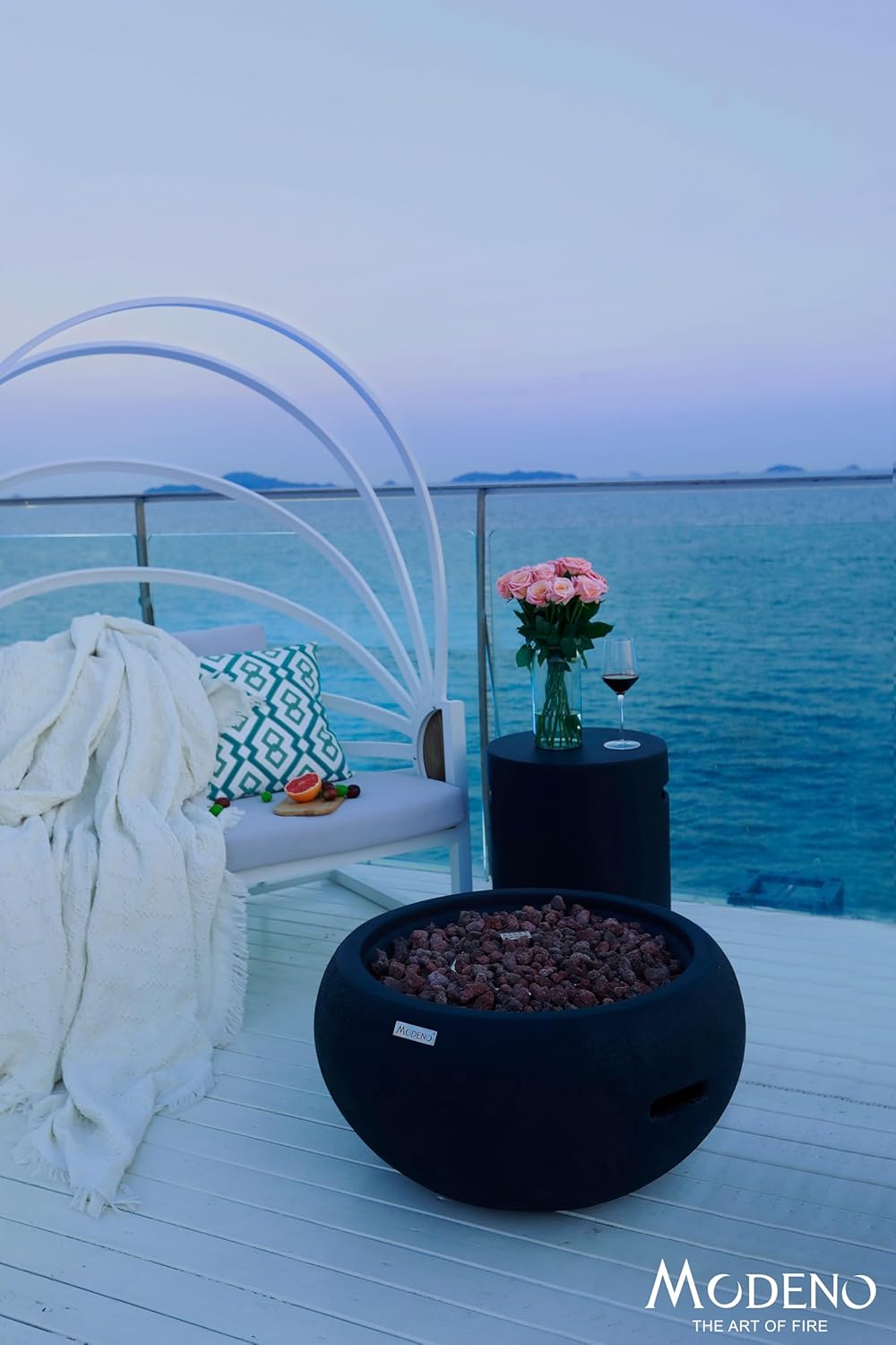 AMS Fireplace | Modeno | York | Firepit Table | Cover and Lava Rocks Included | (Fuel: Liquid Propane - Black)