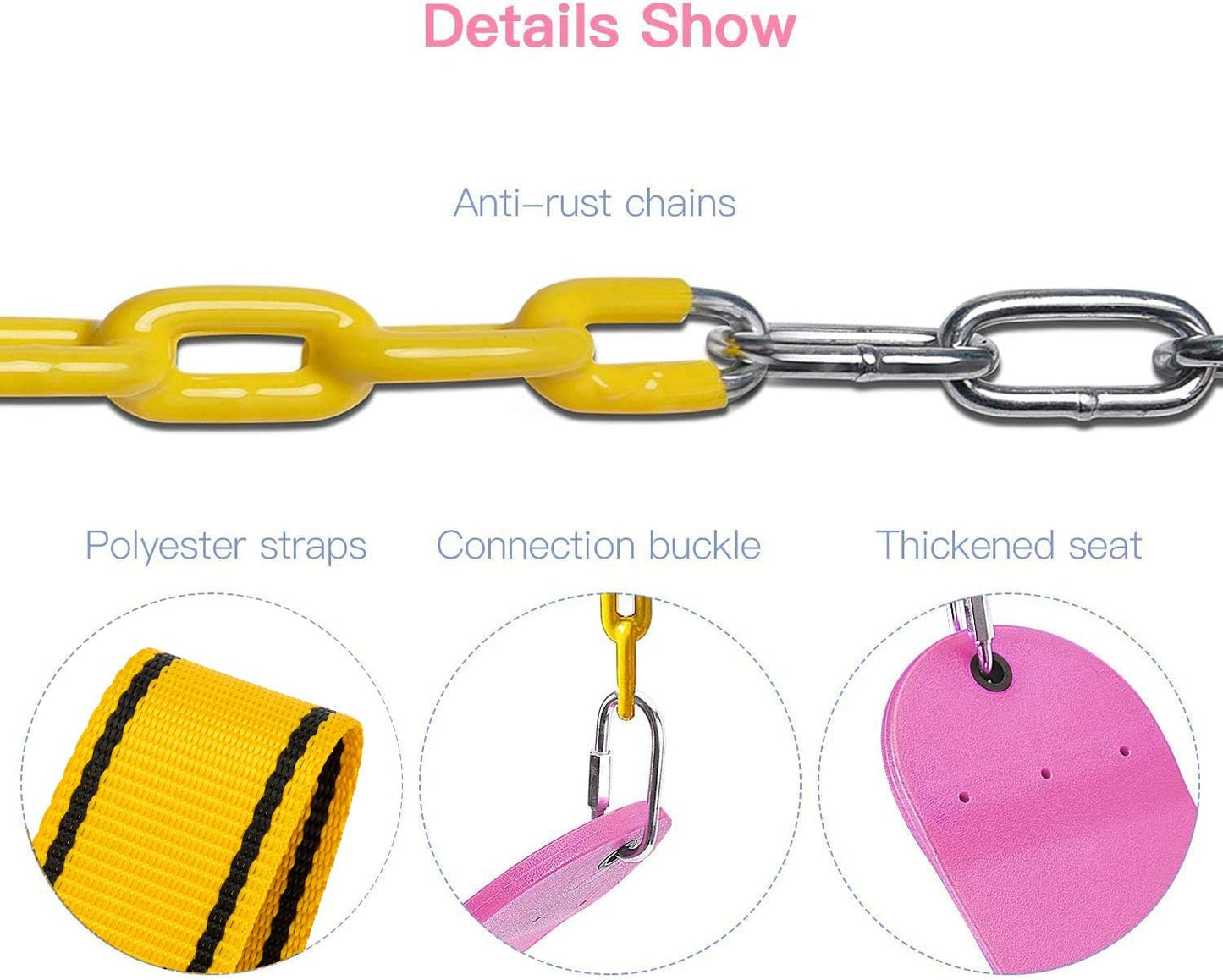 Swings Seat, Swings Seats Replacement 660lbs, Swingsets with Plastic Coated Chains, Swing Set Accessories for Outside Playground Tree, 2 Pack - Pink