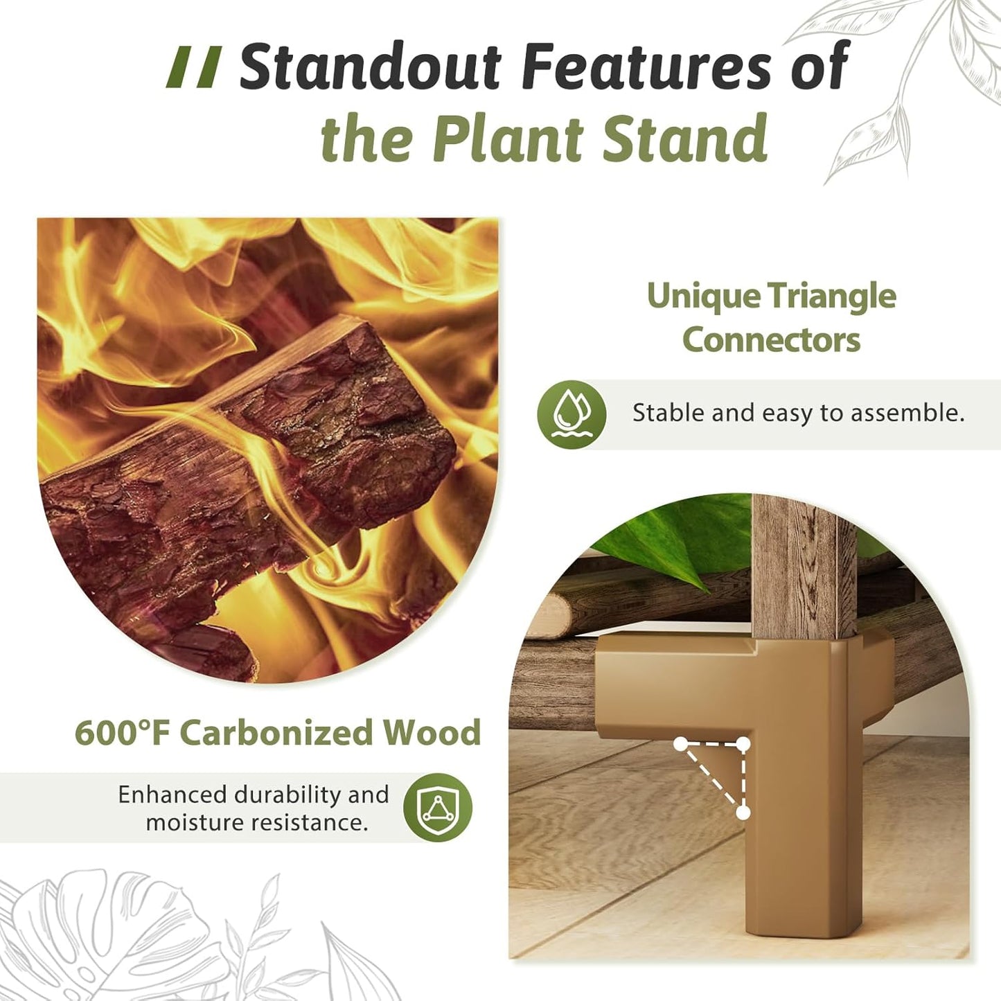 Plant Stand Indoor Outdoor 62.2“ Tall Plant Shelf Large Tiered Flower Stands for Multiple Display Wood Hanging Planter Holder for Living Room Garden Balcony Patio Decor