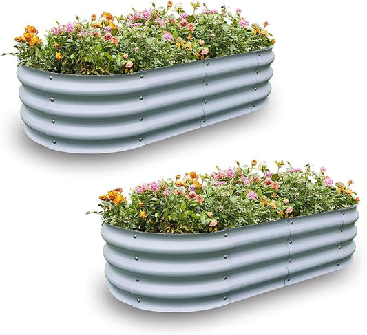 Gardmax 2 Pack Galvanized Raised Garden Bed, Lightweight Planter Boxes Outdoor with Easy Assembly, Large Garden Bed for Vegetables, Fruits, Flower Silver