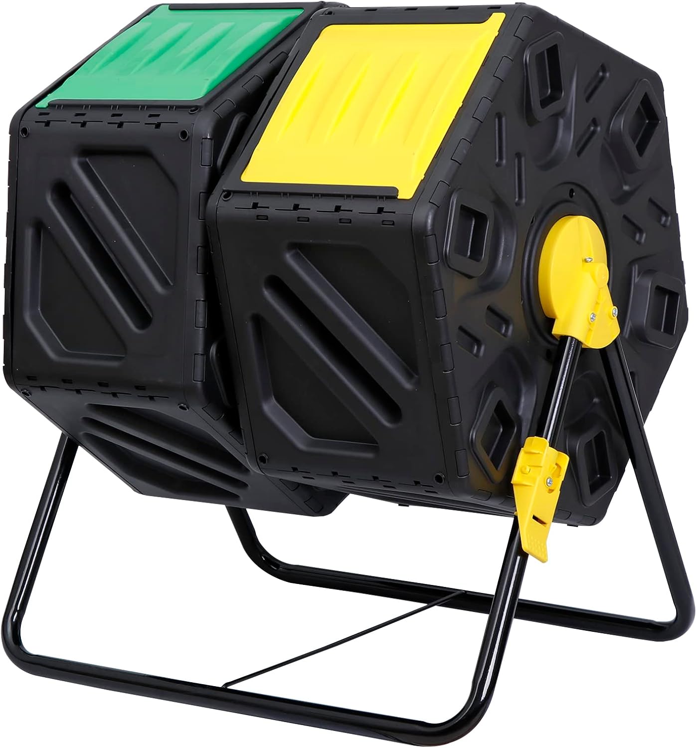 Nouva 37 Gallon Compost Bin Dual Chamber Composter Tumbler Rotating Chamber Garden Composter Bin with 2 Sliding Doors Steel Frame Outdoor Kitchen Garden Yard