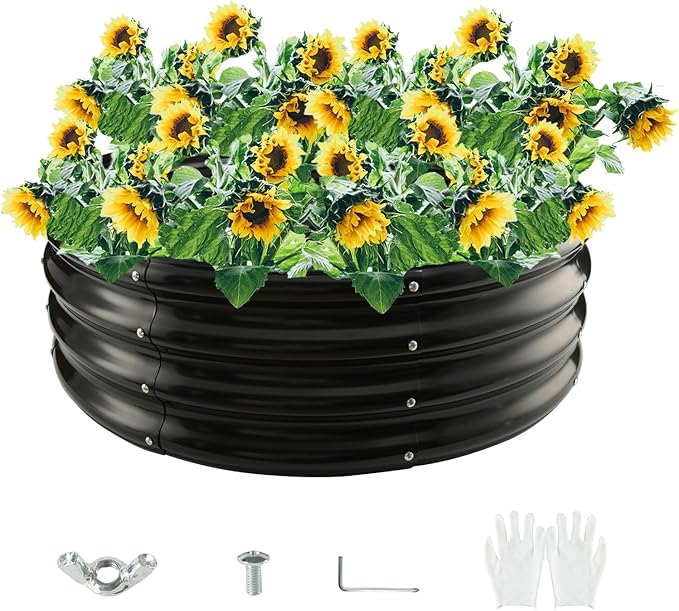 Round Galvanized Steel Fire Ring/Fir Pit for Outdoor/Durable Round Galvanized Steel Raised Garden Bed for Planting-2.67×2.67×1FT,0.8MM Thick (32 ins Diameter x 12 ins high, Black)