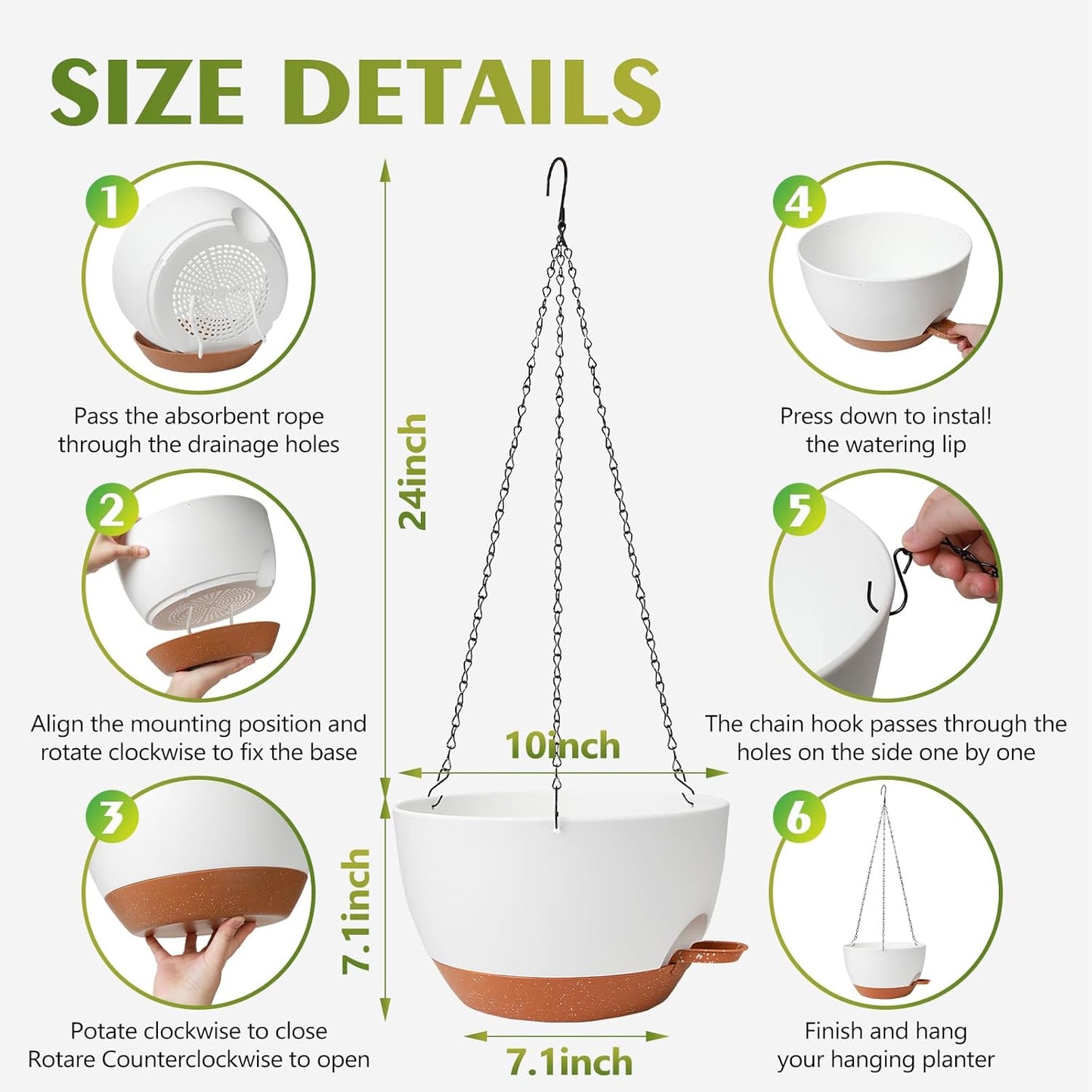 GARDIFE Hanging Planters for Indoor Outdoor Plants, 2 Pack Self Watering Hanging Pot with Drainage Holes & Removable Tray (White, 10 inch)