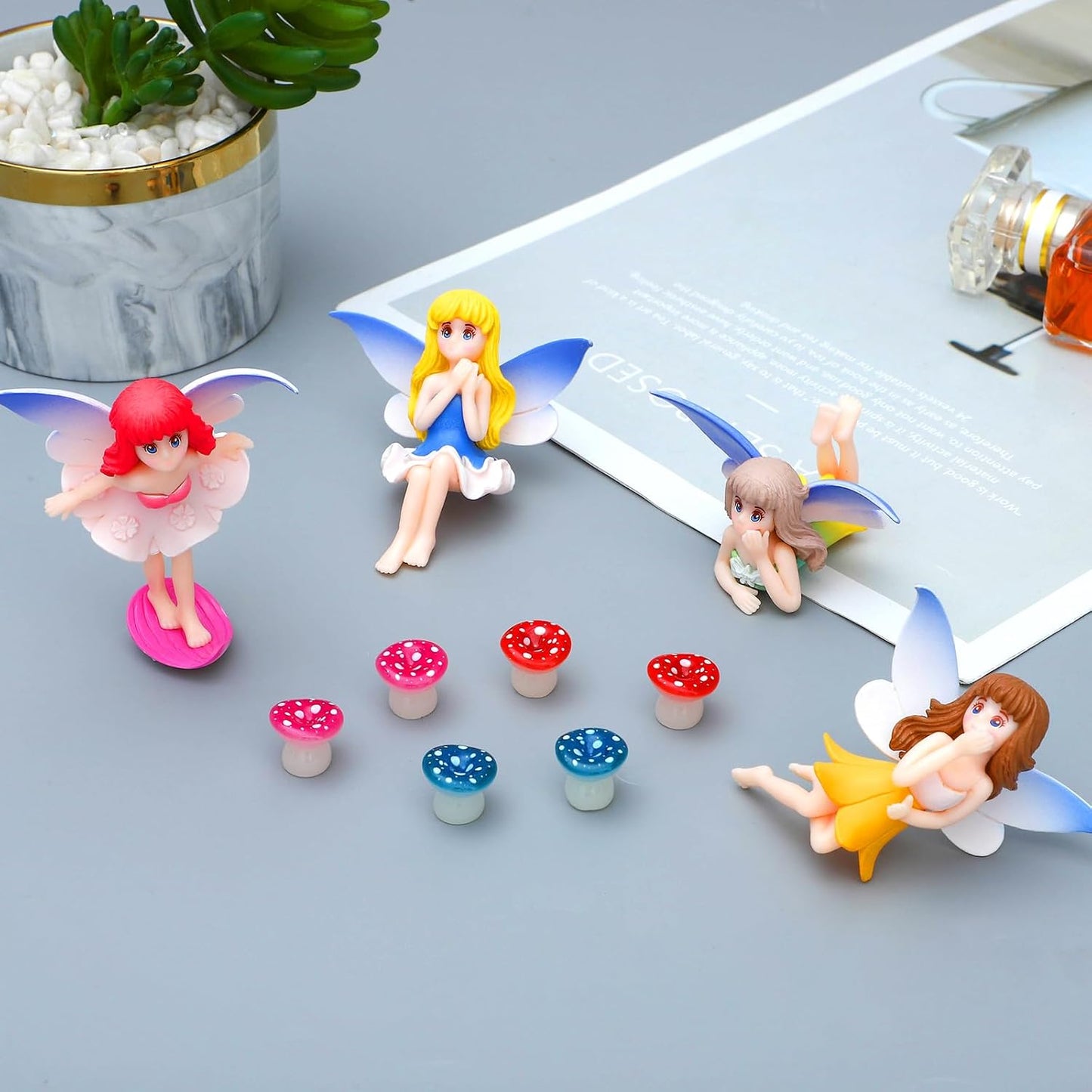 ONEST 6 Pieces Miniature Fairy Garden Accessories Small Fairy Figurines Hand Painted Fairies Figures for Car Decor Garden Flower Pot Birthday Cake Topper