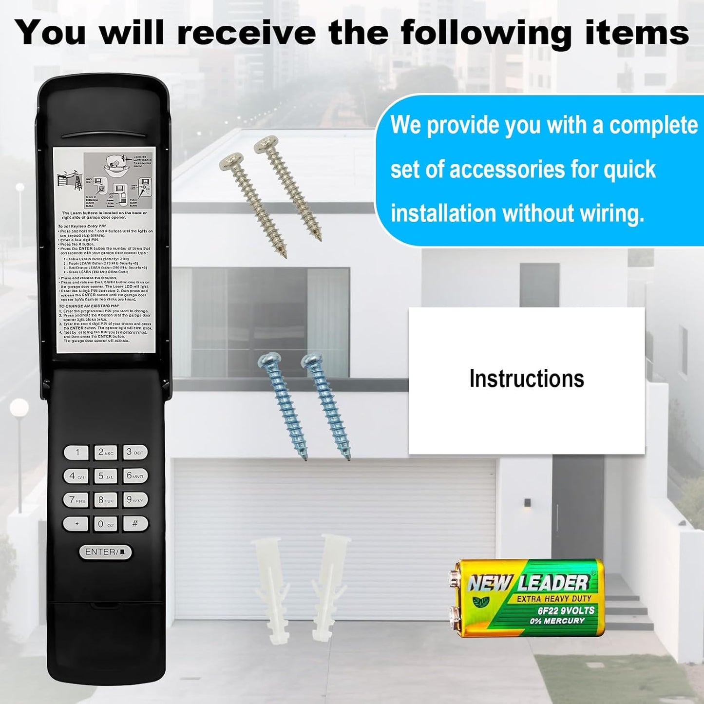 Garage Door Opener Keypad Replacement for Liftmaster Chamberlain Craftsman Garage Door Opener Keypad Compatible with Purple/Red/Orange/Green/Yellow Learn Button Since 1993 - Black Shell