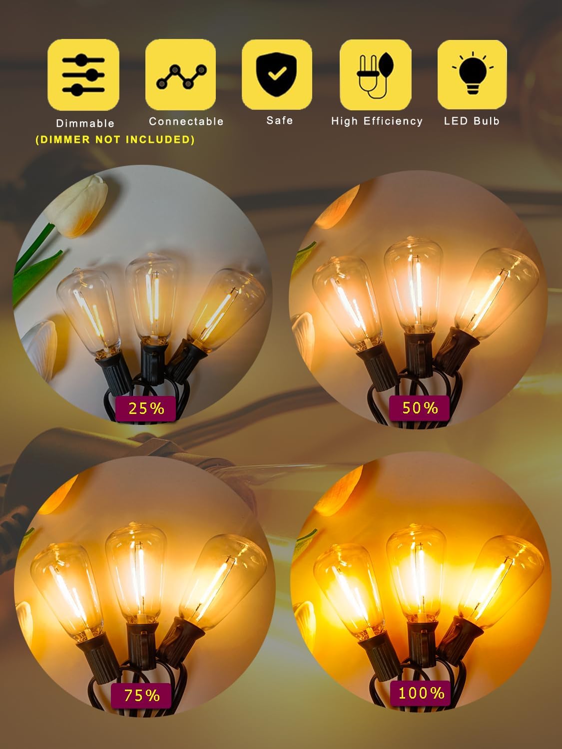 DAMAING String Lights for Outside 300FT shatterproof connectable Patio Lights Outdoor 3 Pack x 100FT with 156 PCS Vintage dimmable LED Edison Bulbs,Waterproof Hanging Lights for Backyard,Deck