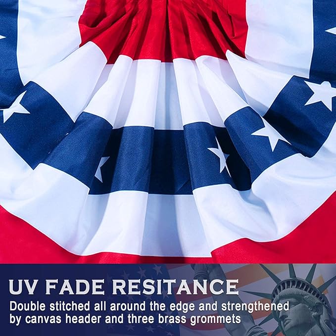 USA Pleated Fan Flag American US Bunting Flag Patriotic Half Fan Banner Flag with Canvas Header and Brass Grommets for 4th of July Memorial Day Indoor Outdoor Decoration (6, 1.5x3 Feet)