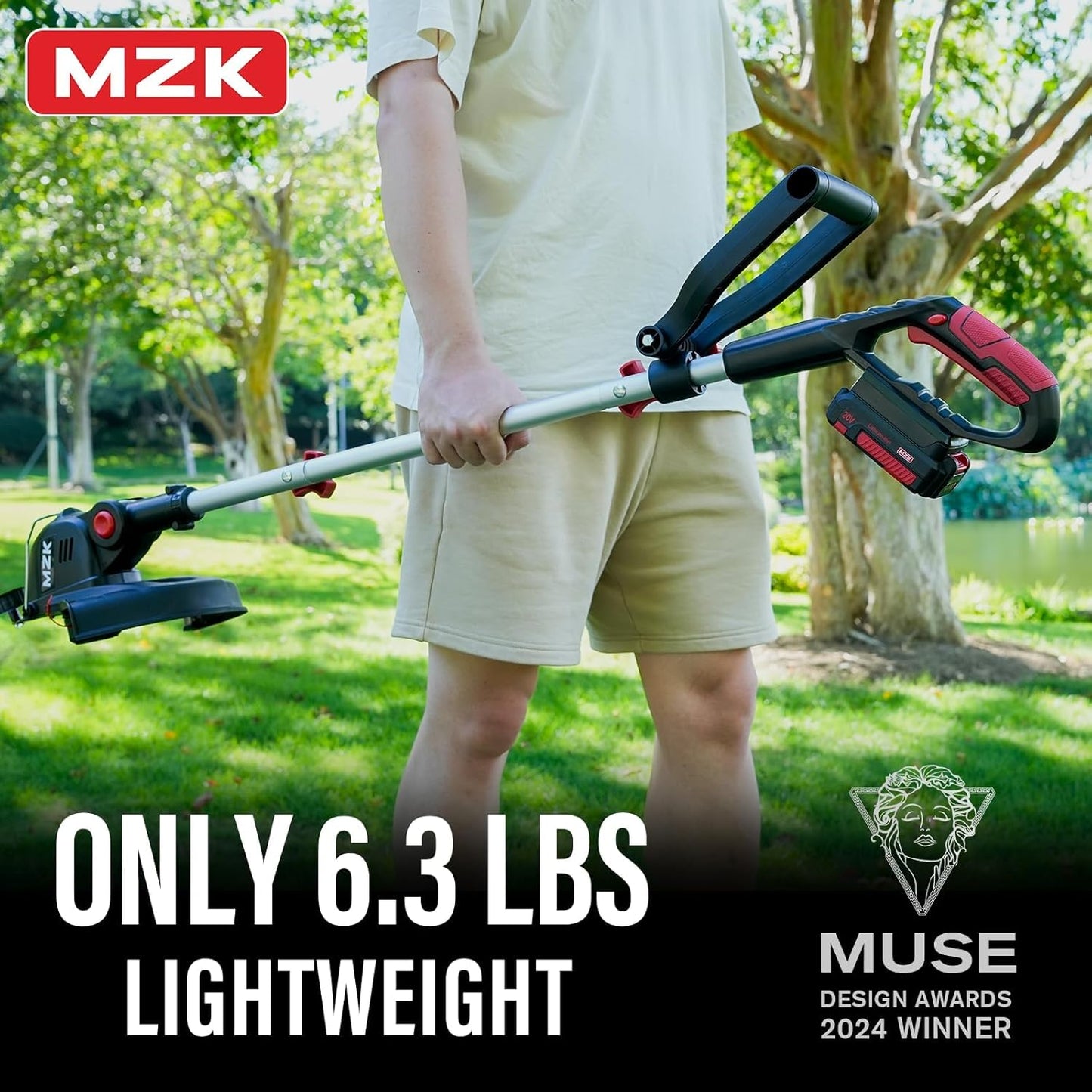 MZK 20V 12'' Cordless String Trimmer, Grass Trimmer&Edger with 8 Replacement Spools, Battery Powered Weed Trimmer with Auto Line Feed for Garden, Lawn(2 * 2AH Battery and Charger Included),ST12D07