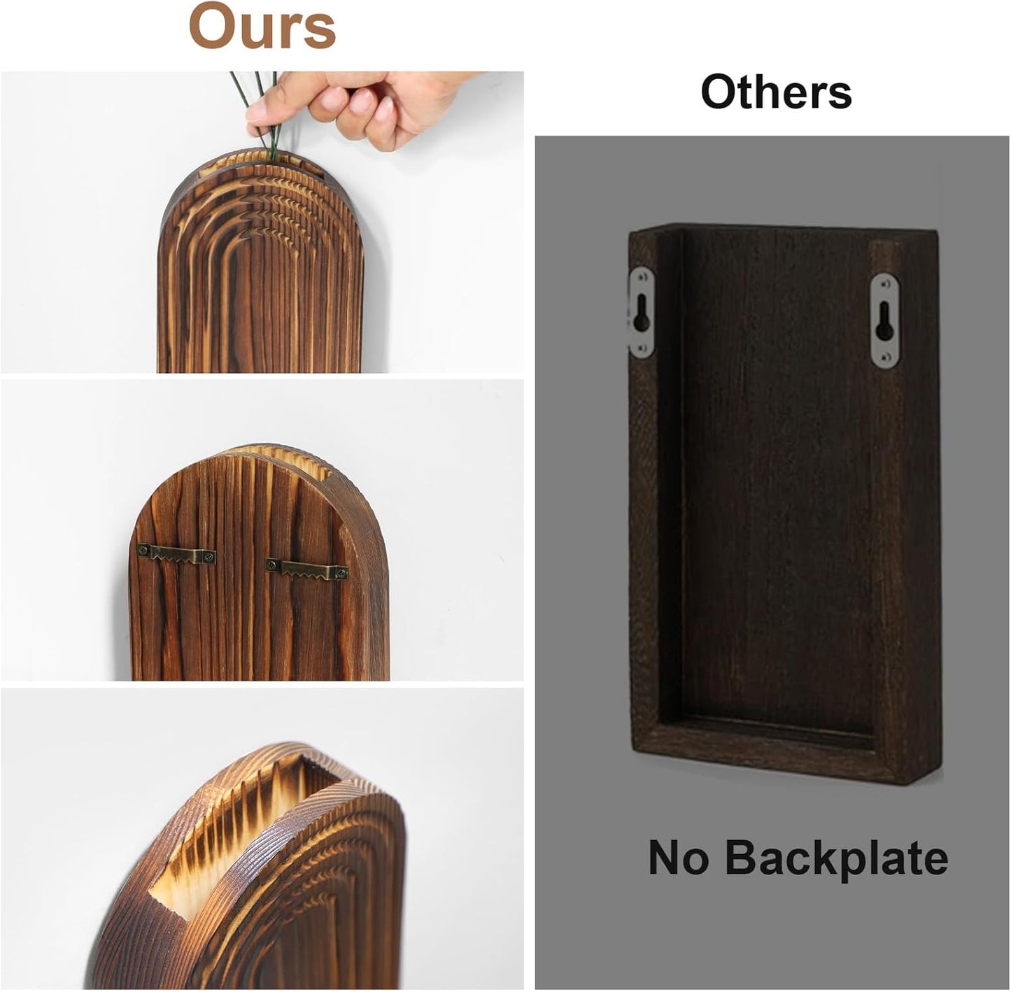 Wooden Wall Planter Vase Set of 2, Boho Hanging Planter for Indoor Plants & Flowers, Natural Wood Wall-Mounted Planters for Art Home Decor - Living Room, Bedroom, Bathroom, Patio (Brown)