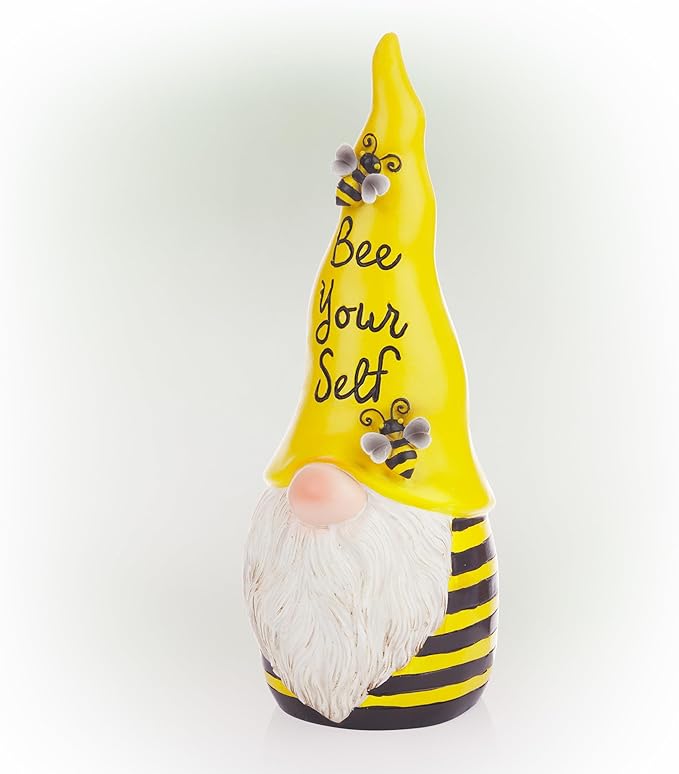 Alpine Corporation 12" H Bee Yourself Indoor/Outdoor Garden Gnome Statue, Yellow/Black