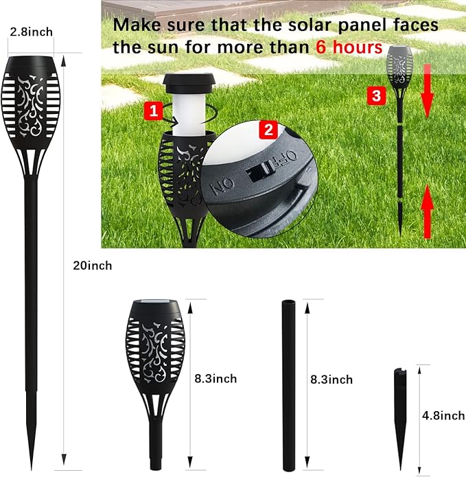 4 Pack Solar Torch Lights Outdoor Waterproof - Purple Flickering Flame, Outdoor Solar Garden Lights for Yard, Tiki Torches for Outside Patio Pathway Decorations