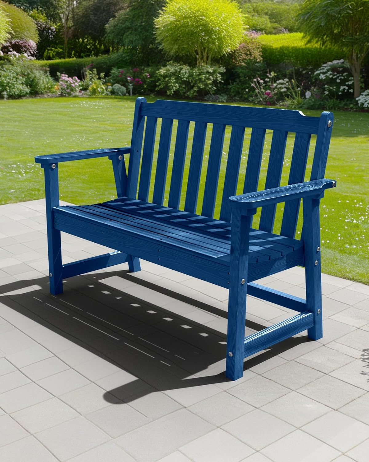 Outdoor Bench, 2-Person HDPE Garden Bench, All Weather Poly Patio Bench for Outdoors, Garden, Backyard, Porch and Park, 660 lbs Weight Capacity, Navy Blue