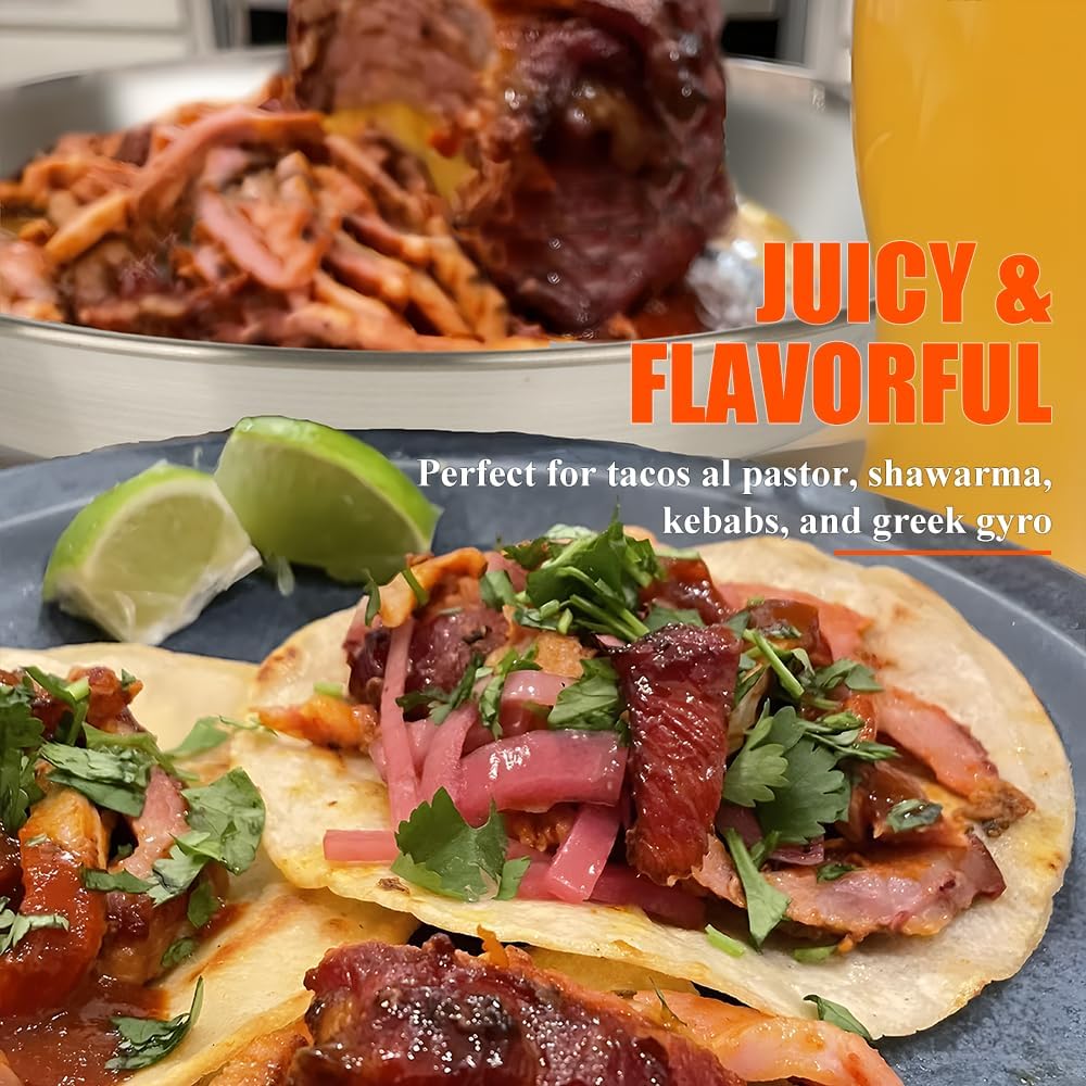 Stainless Steel Gyro Spit Shawarma Stand for oven, Vertical Skewer Pan Al Pastor Skewer for Grill, El Pastor Hack for Tacos Al Pastor Chicken, Brazilian, with 8",10",12" stick