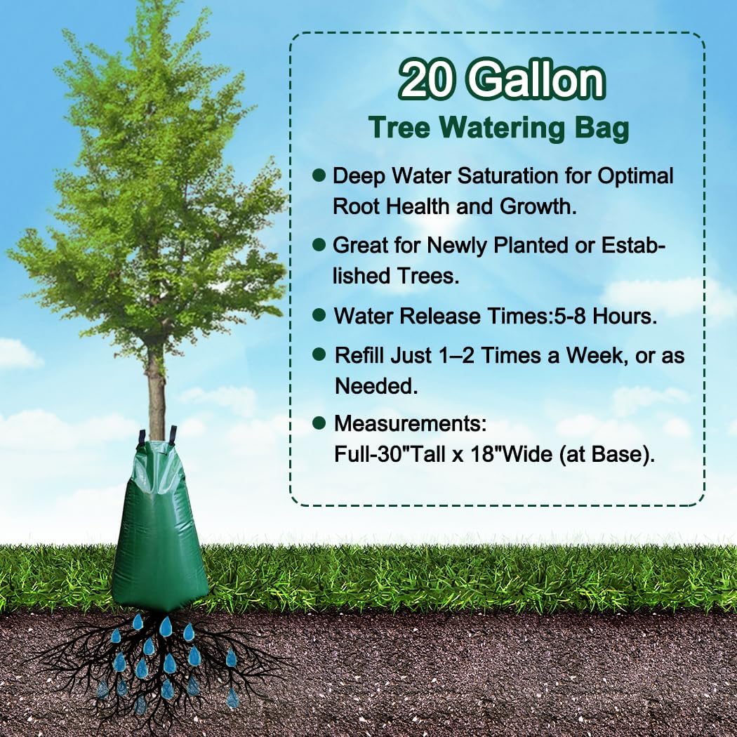 20 Gallon Tree Watering Bags, Reusable, Heavy Duty, Slow Release Water Bags for Trees, Premium PVC Tree Drip Irrigation Bags 5 Pack