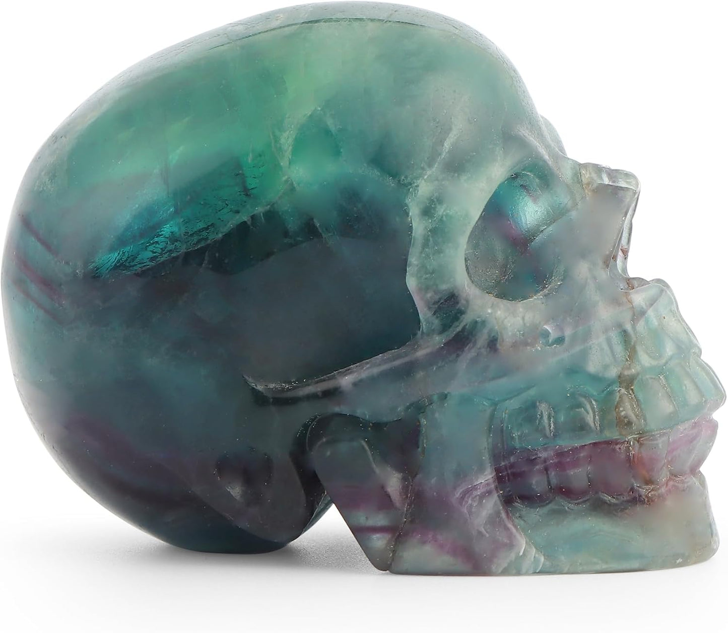 Crystal Skull Head Statue Hand Carved 3.0" Rainbow Fluorite Polished Gemstone Skull Stone Figurine Crafts Ornament for Home Office Halloween Decor