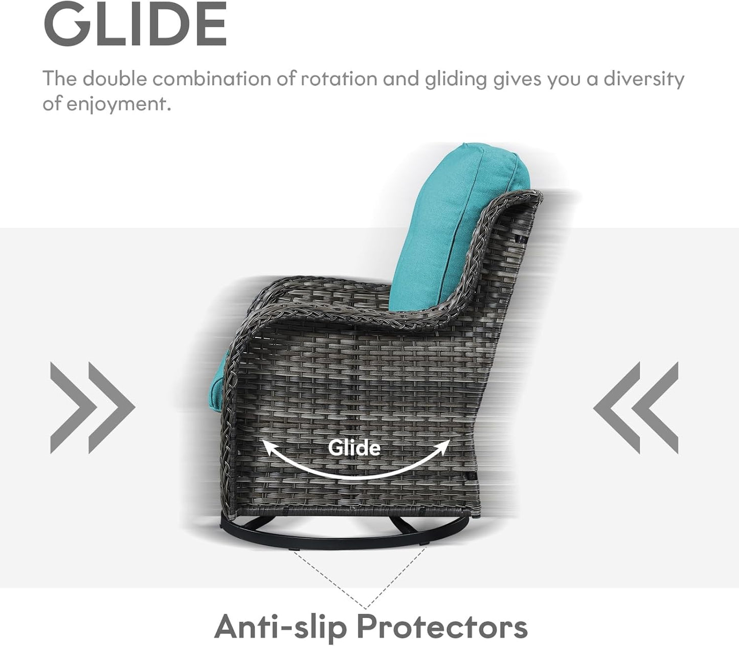 Outdoor Swivel Rocker Wicker Chairs Set of 3, High Back Swivel Patio Chairs Wicker Furniture Set, 2 PCS Rattan Swivel Rocking Chair with Side Table, Turquoise