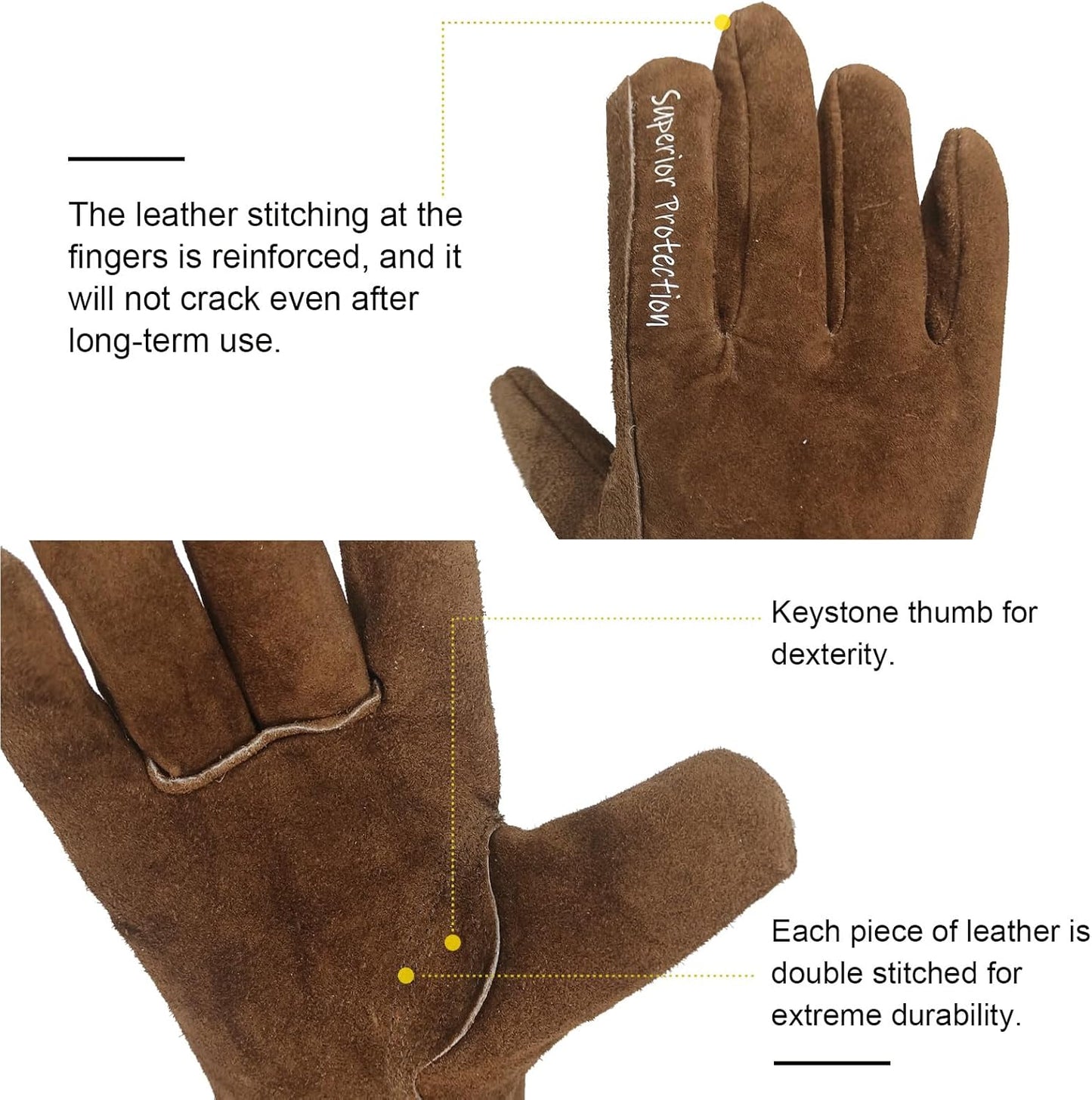12 Pairs Bulk Leather Work Gloves for Men or Women for Gardening, Construction, Truck, Driving, Farm, Ranch, Woodworker, Soft, Cowhide Thickened, Water Resistant, Brown, Medium