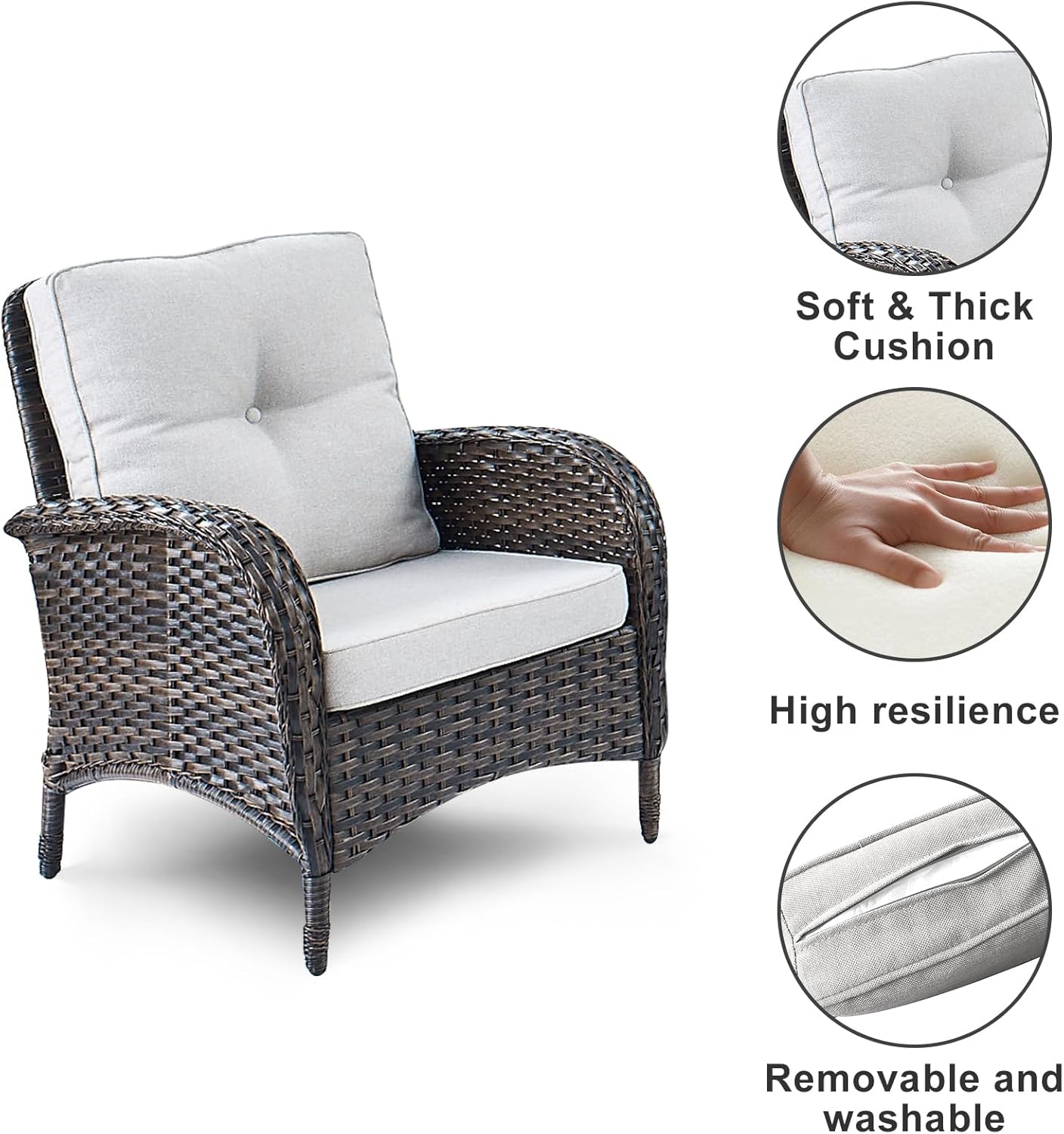 HUMMUH 5 Pieces Patio Furniture Set Wicker Outdoor Bistro Chairs with Ottomans Glass Top Side Table,Outdoor Conversation Set for Porch Deck Backyard Poolside