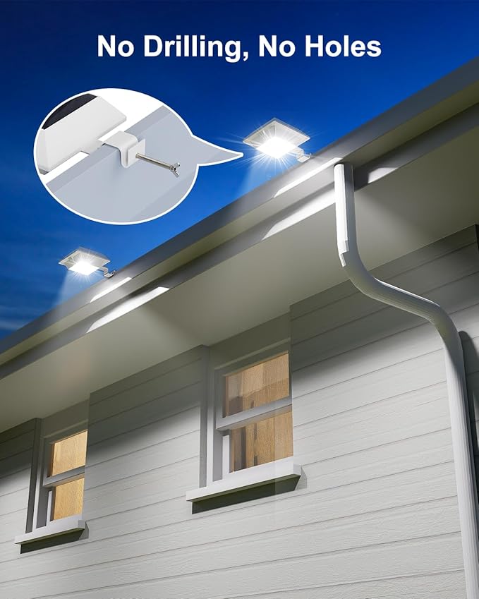 8 Pack White Solar Powered Gutter Lights Outdoor Decorative Waterproof 12 LEDs Yard Lamp for Lighting Fence, Railing, Outside Wall, Deck, Garden, Path, Backyard, Walkway, Patio, Holeless Installation