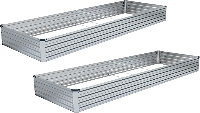 MGNO 2pcs 8x4x1FT Galvanized Raised Garden Bed-Outdoor Planter Box for Vegetables-Metal Garden Bed,Rectangle Planting Box for Herb,Flower