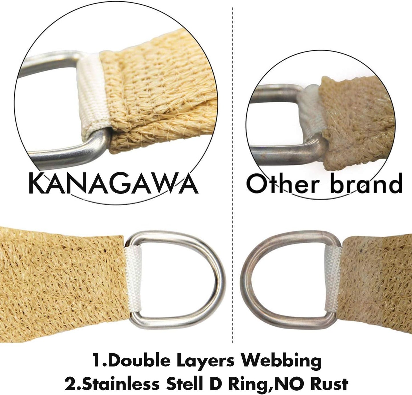 KANAGAWA Sun Shade Sail 10'x10' Sand Square UV Block Canopy Awning Shelter Fabric Cloth Screen for Outdoor Patio Garden Backyard Activities