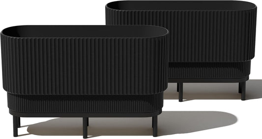 Veradek Demi Series Raised Long Planter for Indoor/Outdoor Use | Made from Plastic & Stone w/Wooden Stand | Modern Patio Décor for Flowers/Shrubs