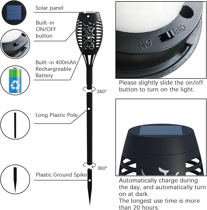 4 Pack Solar Torch Lights Outdoor Waterproof - Purple Flickering Flame, Outdoor Solar Garden Lights for Yard, Tiki Torches for Outside Patio Pathway Decorations