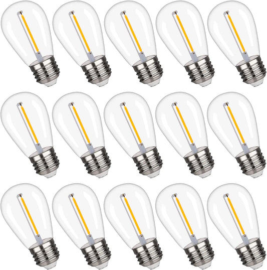 S14 Replacement LED Light Bulbs, Shatterproof & Waterproof 1W S14 LED Bulbs, Outdoor String Lights , E26 Base Patio Edison LED Light Bulbs, Warm White 2200K Plastic 70ML Non-Dimmable 15 Pack