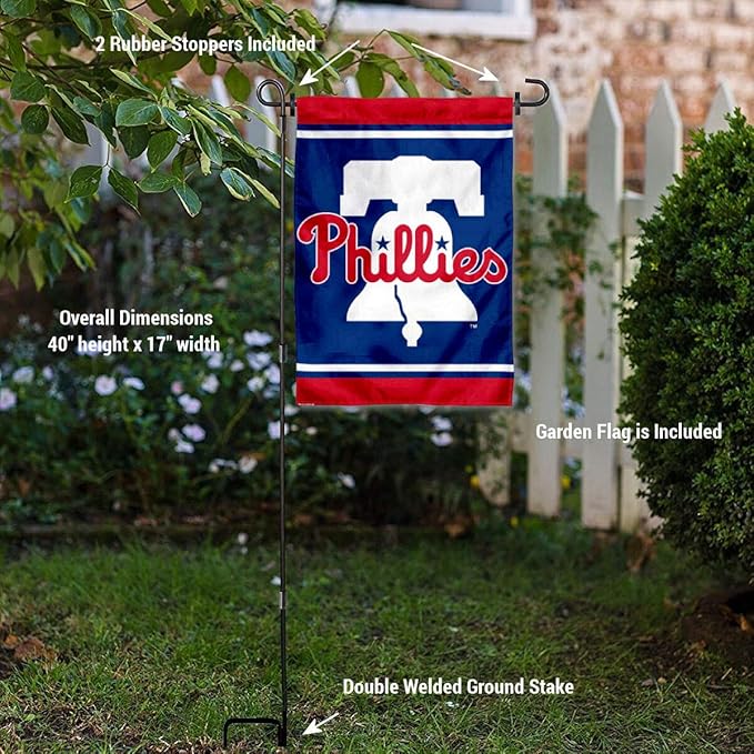 WinCraft Philadelphia Phillies Liberty Bell Garden Flag and Flagpole Stand Holder