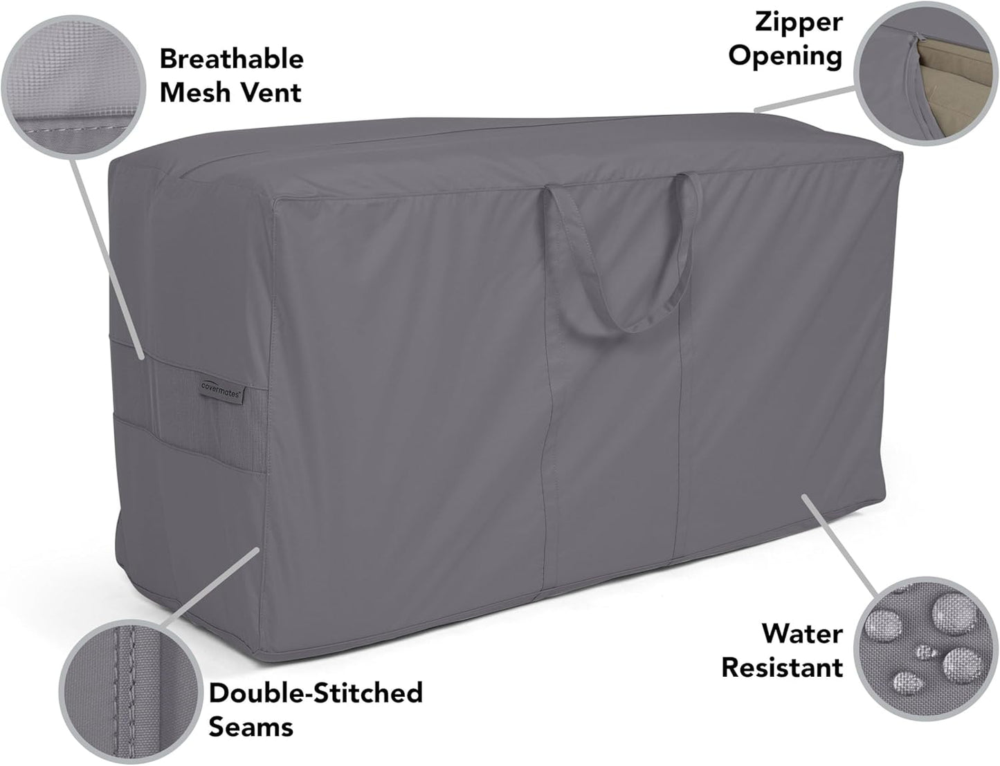 Covermates Cushion Storage Bag - Weather Resistant Polyester, Weather Resistant, Water Resistant Zipper, Cover Accessories, 48Wx 16D x 22H, Charcoal