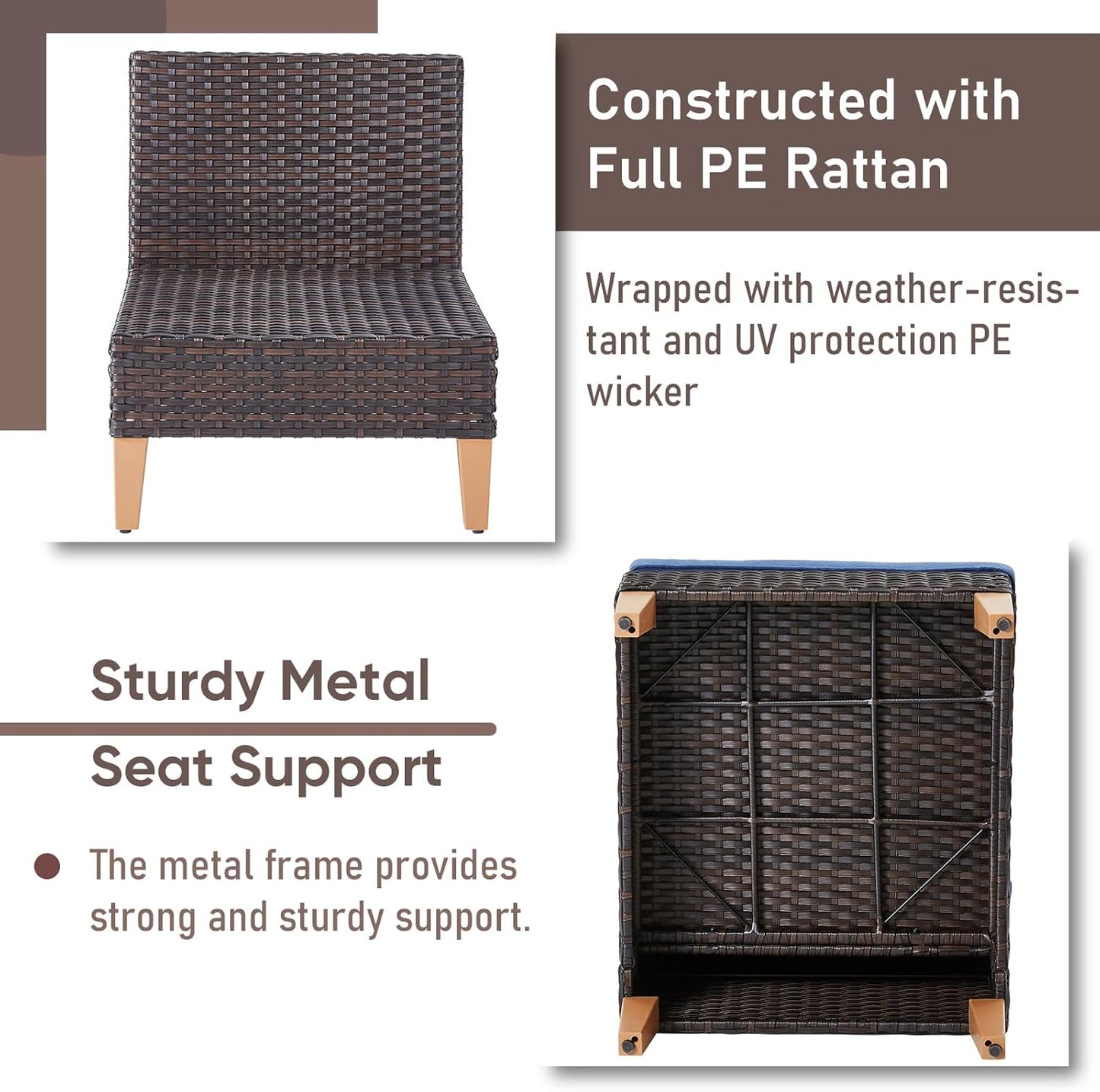 HUMMUH 7 Pieces Patio Furniture Set,Outdoor Modular Sectional Couch Chairs with Ottomans,All Weather PE Wicker Patio Conversation Sets for Garden Porch Backyard