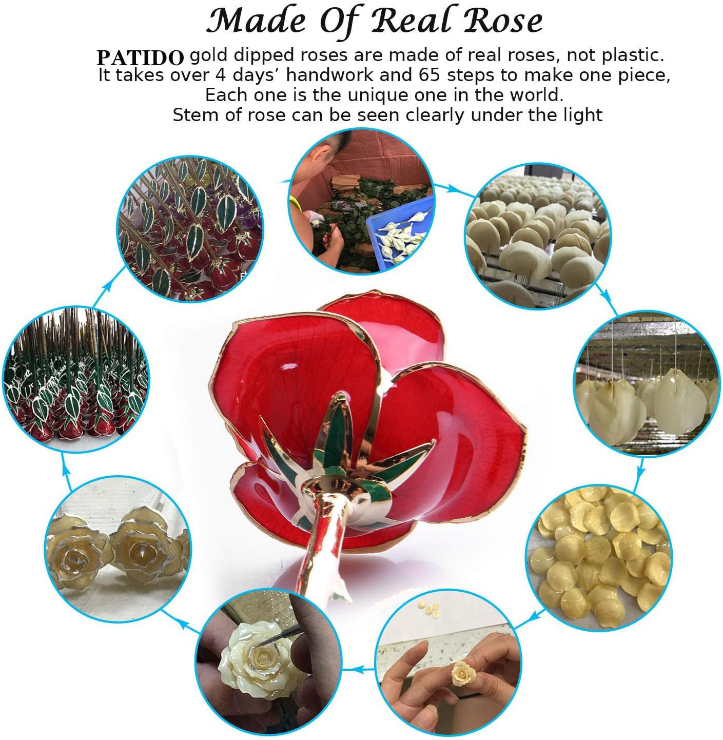 Suturun Gold Dipped Rose,24K Gold Rose with Transparent Stand,Real Long Stem Eternity Rose Flower Best for Her,Mom,Wife,Girlfriend,Anniversary,Mothers Day,Birthday,Valentine's,Wedding