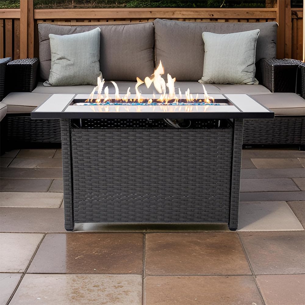 Tirana Propane Fire Pit Table 45" Outdoor Firepit 50,000 BTU Firepits for Outside with Lava Rocks and Removable Lid Metal Fire Pit Outdoor Fireplace Propane Fire Pits for Outside CSA Certified