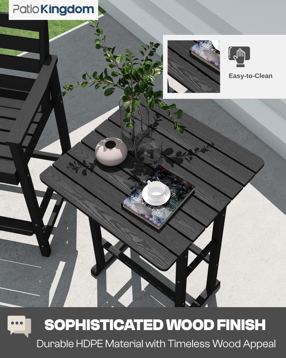 Outdoor Bar Set, 3-Piece HDPE Balcony Set with 2 Tall Adirondack Chairs and Bar Table, All-Weather Bar Height Stools for Patio, Backyard, Poolside (Black)