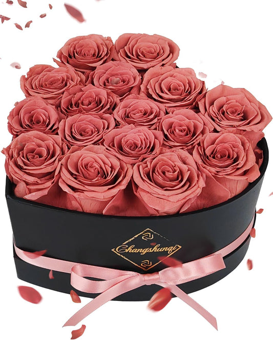 16 Flowers Forever Preserved Roses in Heart Box, Preserved Flowers Womens Birthday Gifts for Women Mothers Rose Gift for Her Romantic Eternal Real Rose for Women Mom Wife