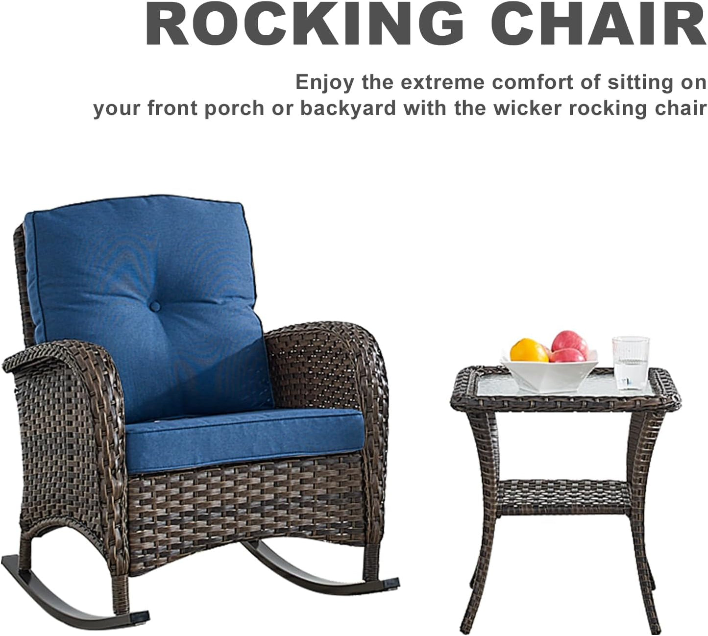 HUMMUH 5-Piece Outdoor Patio Furniture PE Wicker Patio Conversation Set,All-Weather Outdoor Rocking Chairs with Patio Couch Tables for Backyard,Poolside,Deck