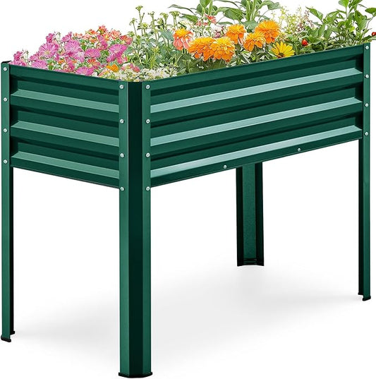 KING BIRD Raised Garden Bed with Legs Galvanized Elevated Planter Box for Backyard, Patio, Balcony, 33.9x17.7x31.5in, Green