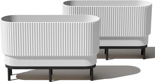 Veradek Demi Series Raised Long Planter for Indoor/Outdoor Use | Made from Plastic & Stone w/Wooden Stand | Modern Patio Décor for Flowers/Shrubs