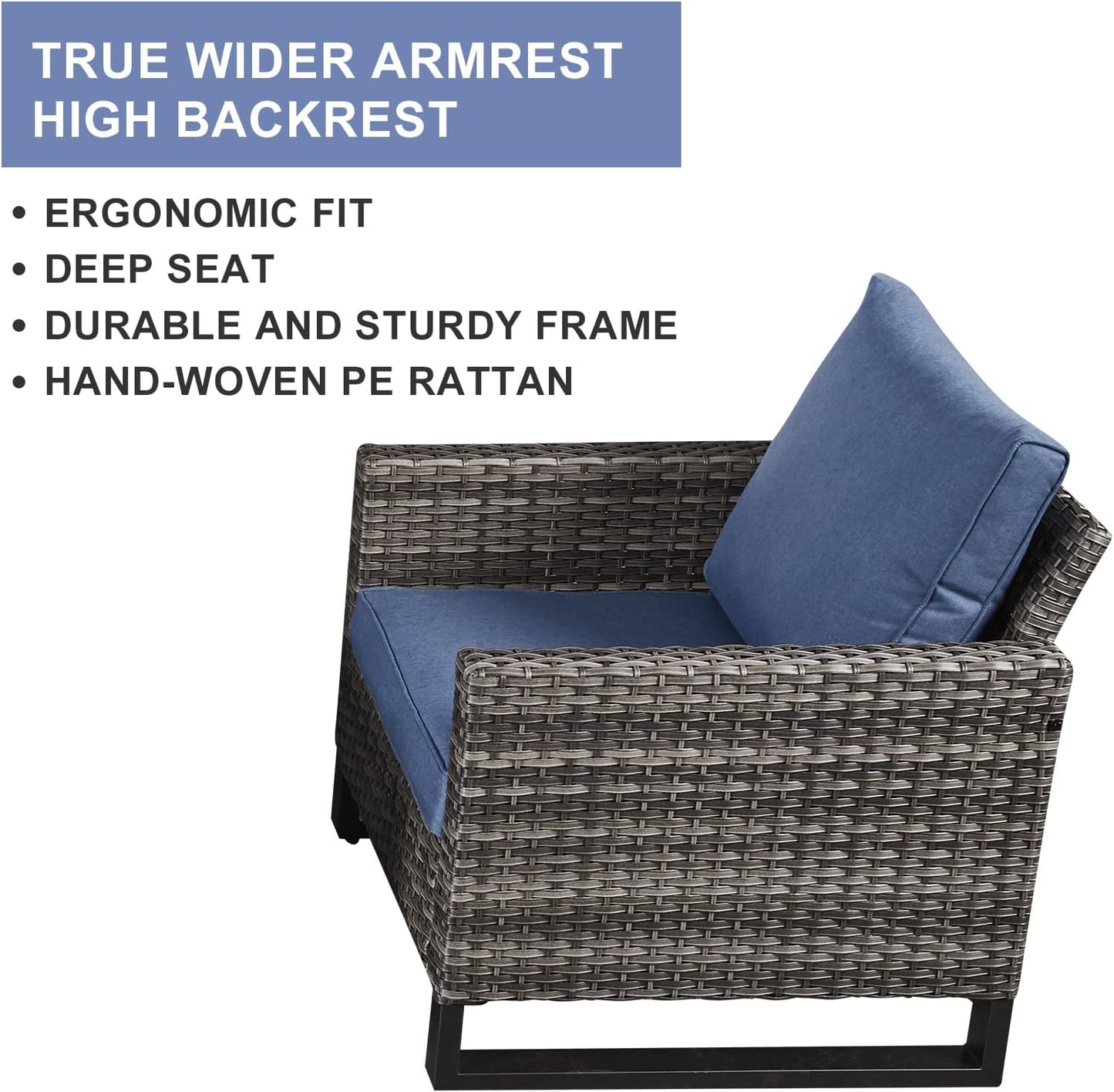 HUMMUH 5 Piece Patio Furniture Set All Weather Wicker Outdoor Sectional Sofa,High Back Patio Chairs and Ottomans for Porch,Garden,Backyard