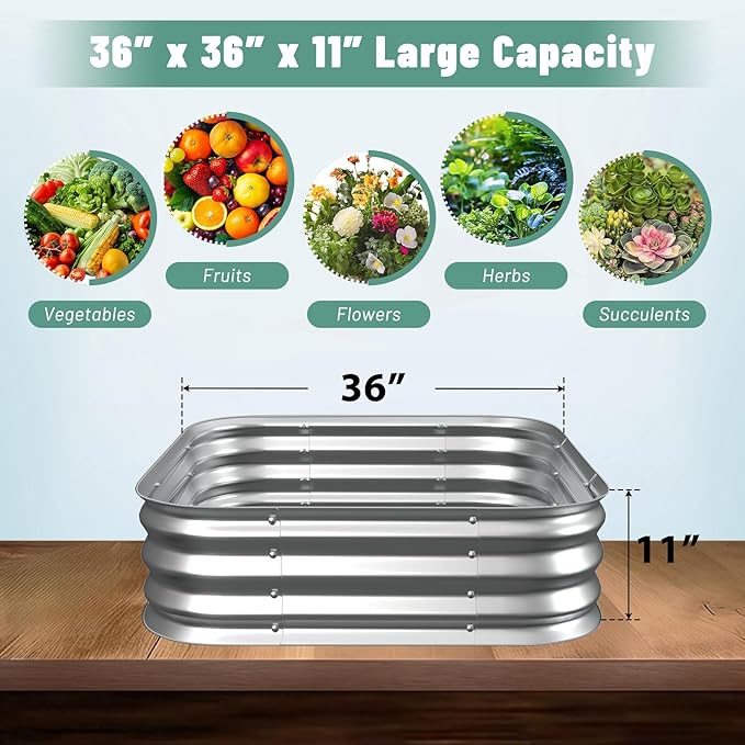 Raised Garden Bed, 3×3×1ft Galvanized Steel Planter Boxes, Heavy Duty Outdoor Raised Garden Bed Planter Kit for Gardening, Rustproof Large Garden Beds for Vegetables, Fruits, Flower Grow