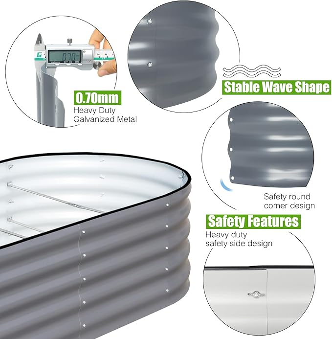 SnugNiture Galvanized Raised Garden Bed, 8x4x1.5ft Oval Metal Planter Box for Planting Outdoor Plants Vegetables