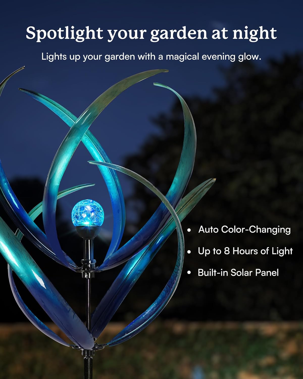 82 inch Wind Spinners Outdoor - Extra Large Outdoor Metal Wind Sculptures Spinners with Solar Light, Windmills for The Yard Garden, Yard Art Garden Lawn Decor - Peacock Blue