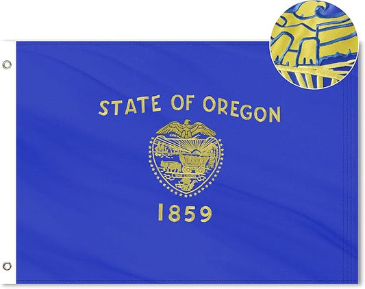Oregon State Flag 3x5 Ft, Deluxe Full Embroidered Heavy Duty Nylon Durable OR Outside Flags, Indoor/Outdoor, Sewn Stripes and Brass Grommets