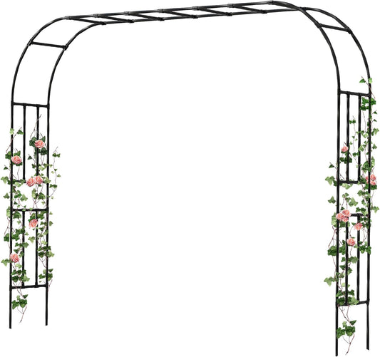 Twira Garden Arch Trellis, 7.9FT(240cm) Metal Garden Arbor Trellis for Climbing Plants Outdoor, Large Wedding Arch for Ceremony, Black Garden Archway Trellises Decoration for Lawn, Patio, Backyard