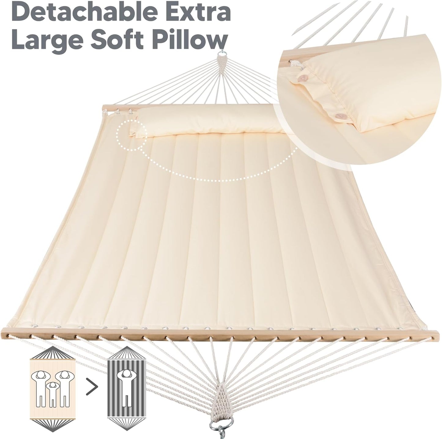 SUNCREAT Hammocks Replacement Hammock for Stand, 475 lbs Capacity, Two Person Backyard Hammock for Outside, Beige