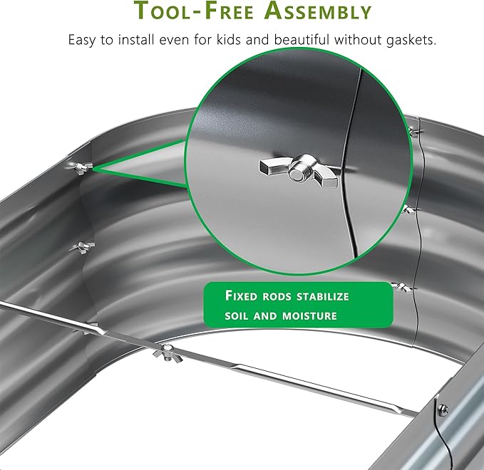 KFN 2pcs Galvanized Raised Garden Bed,Raised Garden Bed Kit-Oval Metal Flower Box,Large Planter Vegetable Box Outdoor,Planting for Vegetables,Flower,Herb,5FT,0.7mm